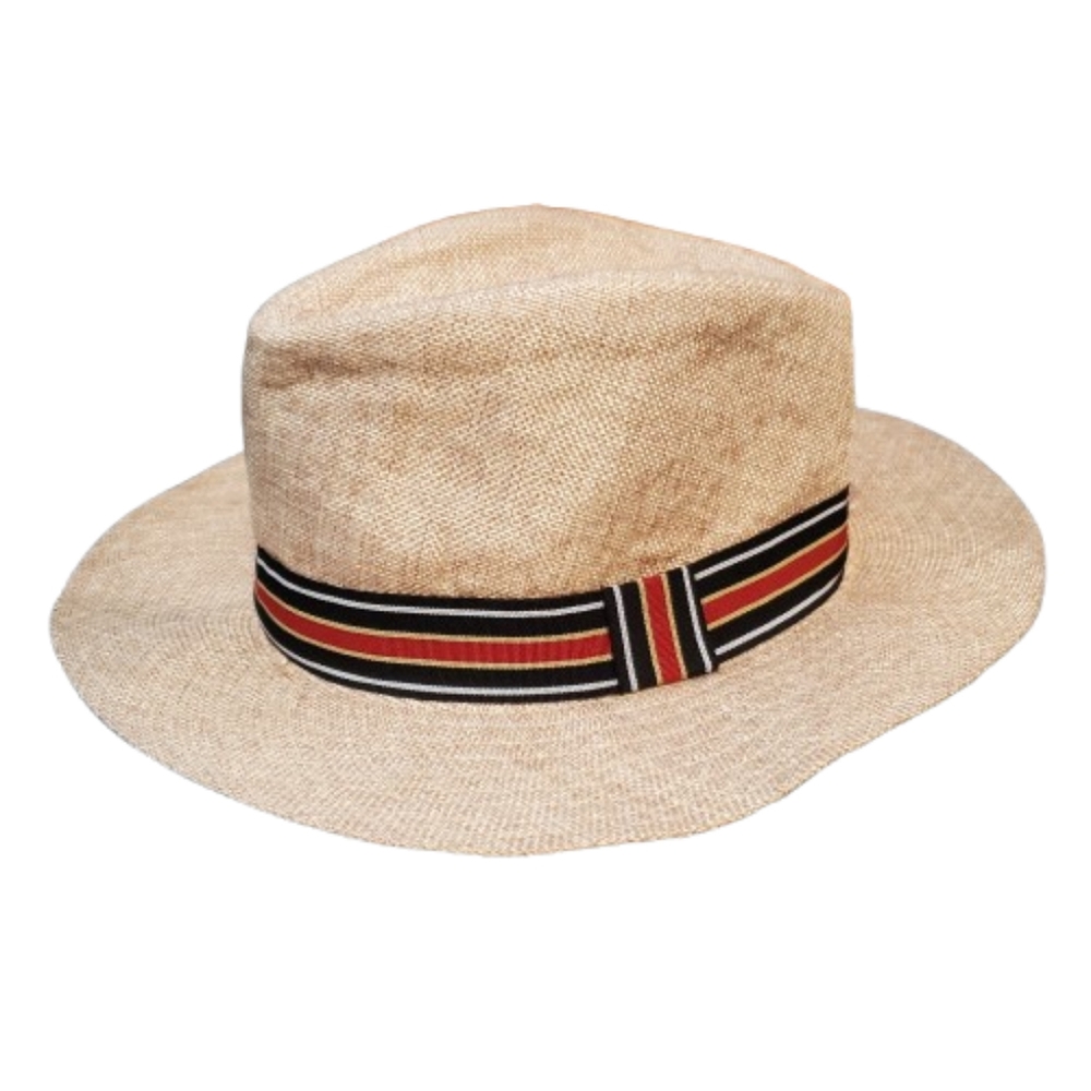 Straw Studios Tan Fedora Hat with Striped Band